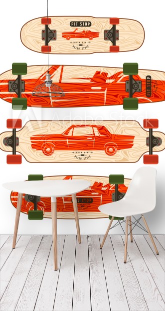 Afbeeldingen van Print with image of retro car Design for longboard and skateboard